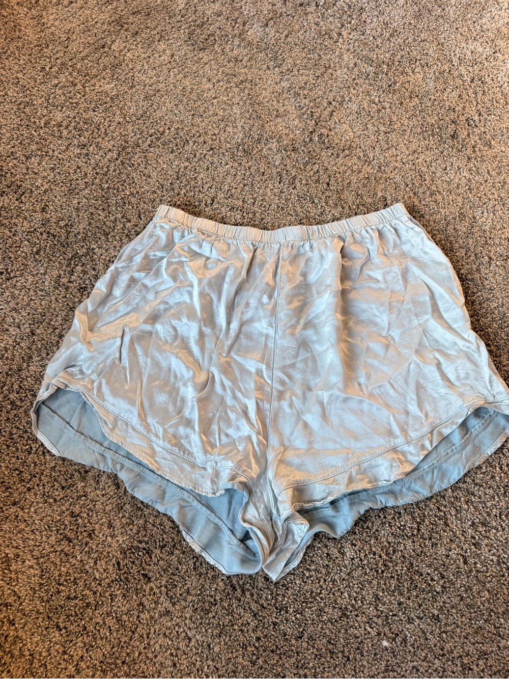 Light Blue Women's Satin Lounge Shorts with Elastic Waist